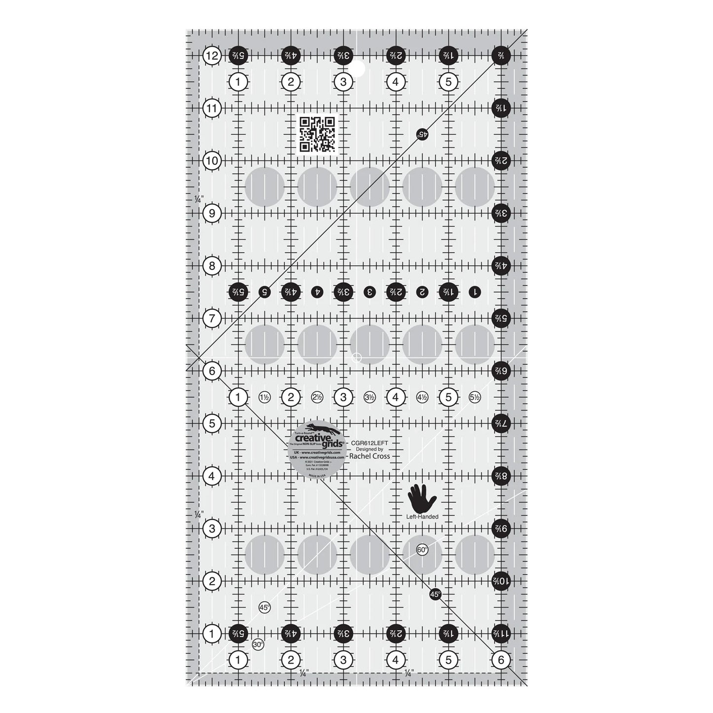 Creative Grids Left Handed Quilt Ruler 6-1/2in x 12-1/2in Rectangle