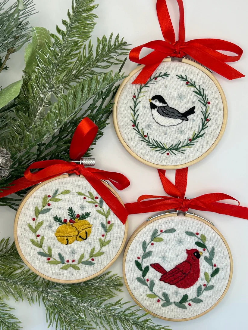 "Winter Birds & Bells" Set of 3 Ornaments Kit
