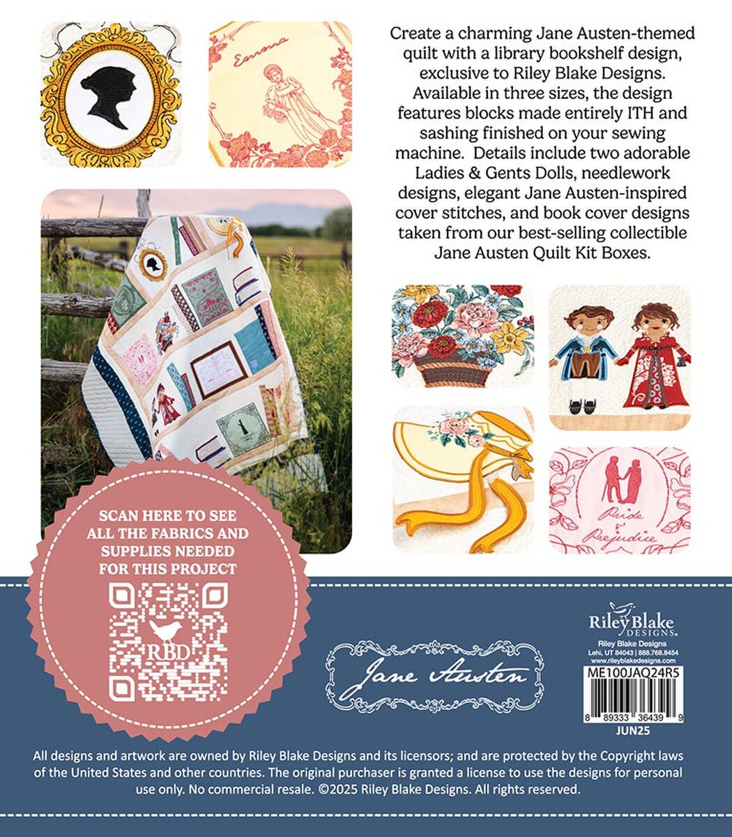 Jane Austen Library Quilt (Machine Embroidery)
