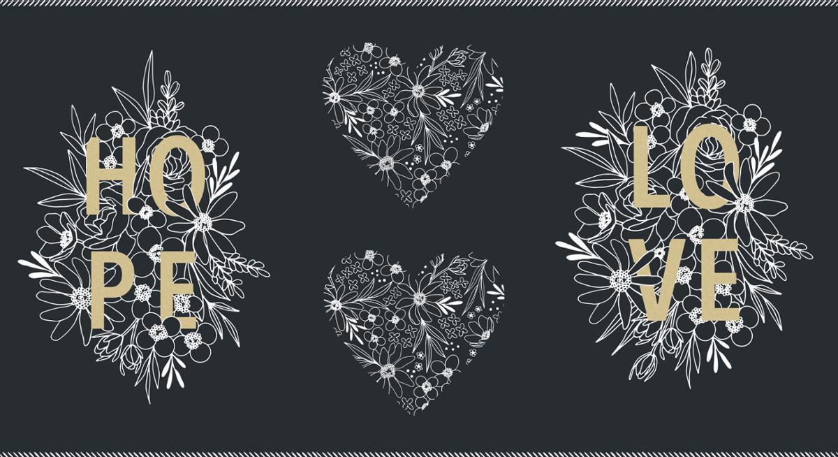 Gilded Metallic Hope Love Panel - Ink Gold