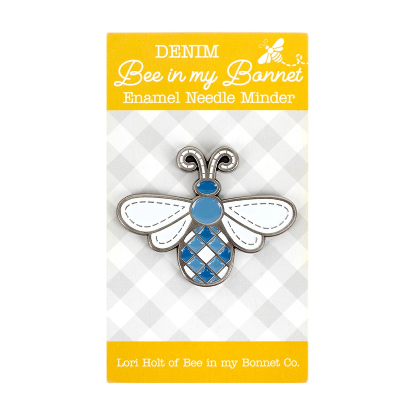 Denim Bee Enamel Needle Minder