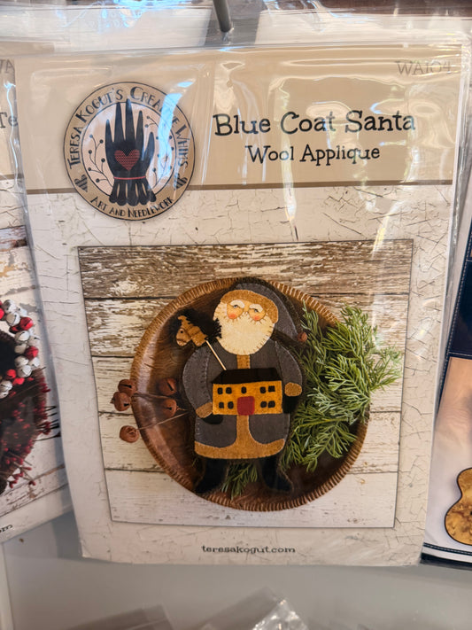 Blue Coat Santa Wool Applique