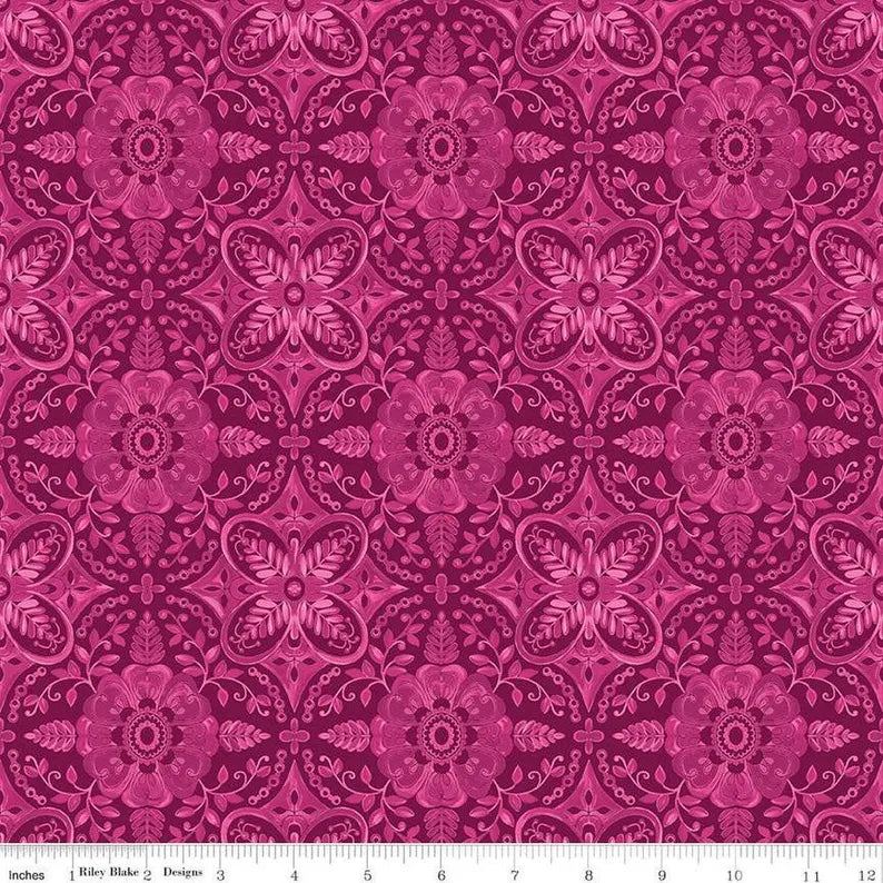 Poppies & Plumes - Wine Damask