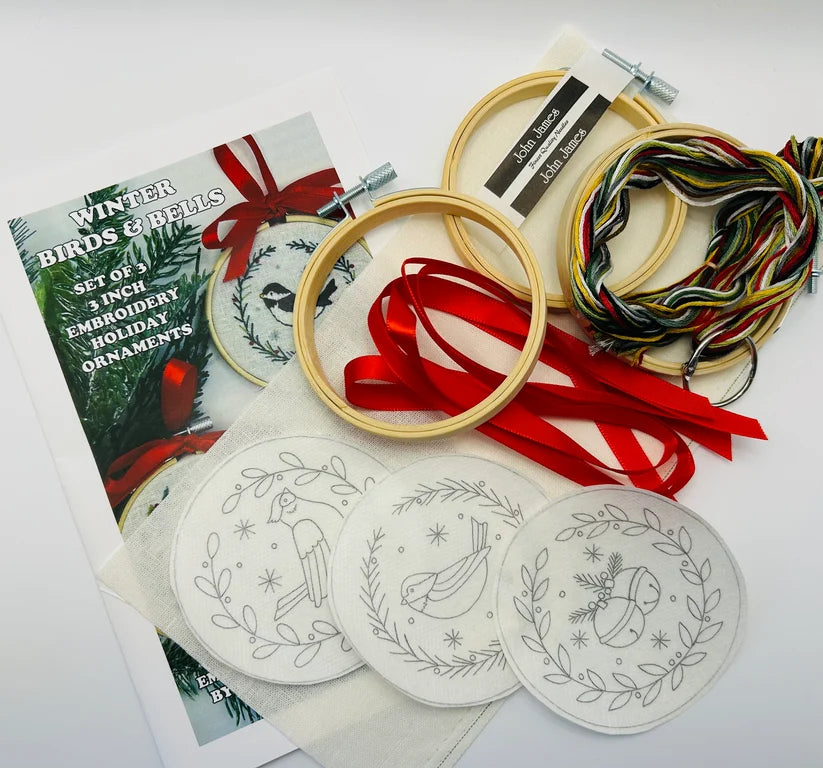 "Winter Birds & Bells" Set of 3 Ornaments Kit