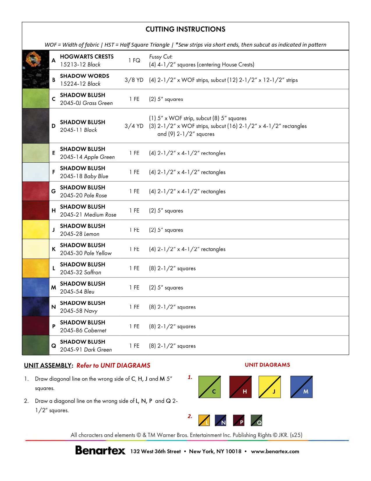 Hogwarts Houses Quilt Kit (Harry Potter)