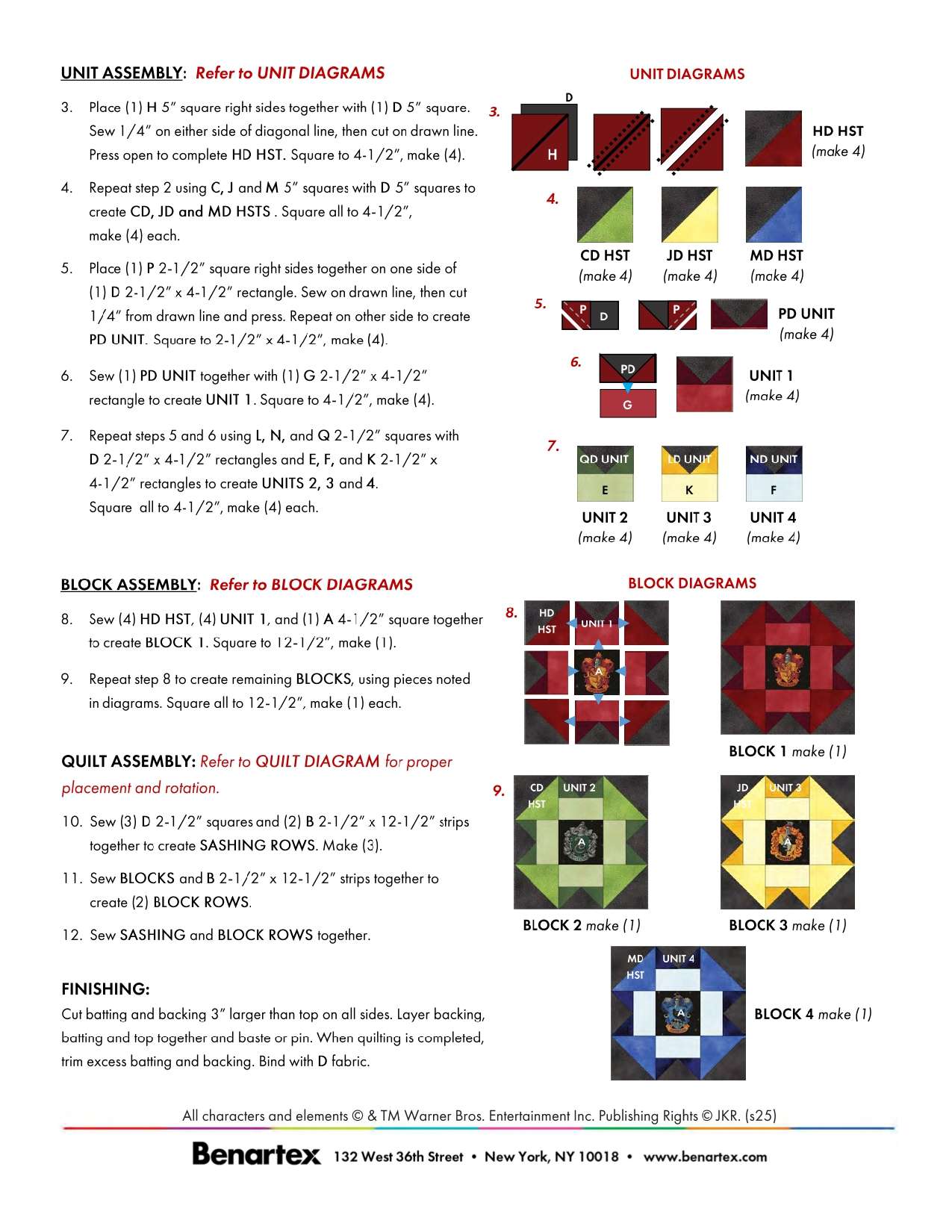 Hogwarts Houses Quilt Kit (Harry Potter)