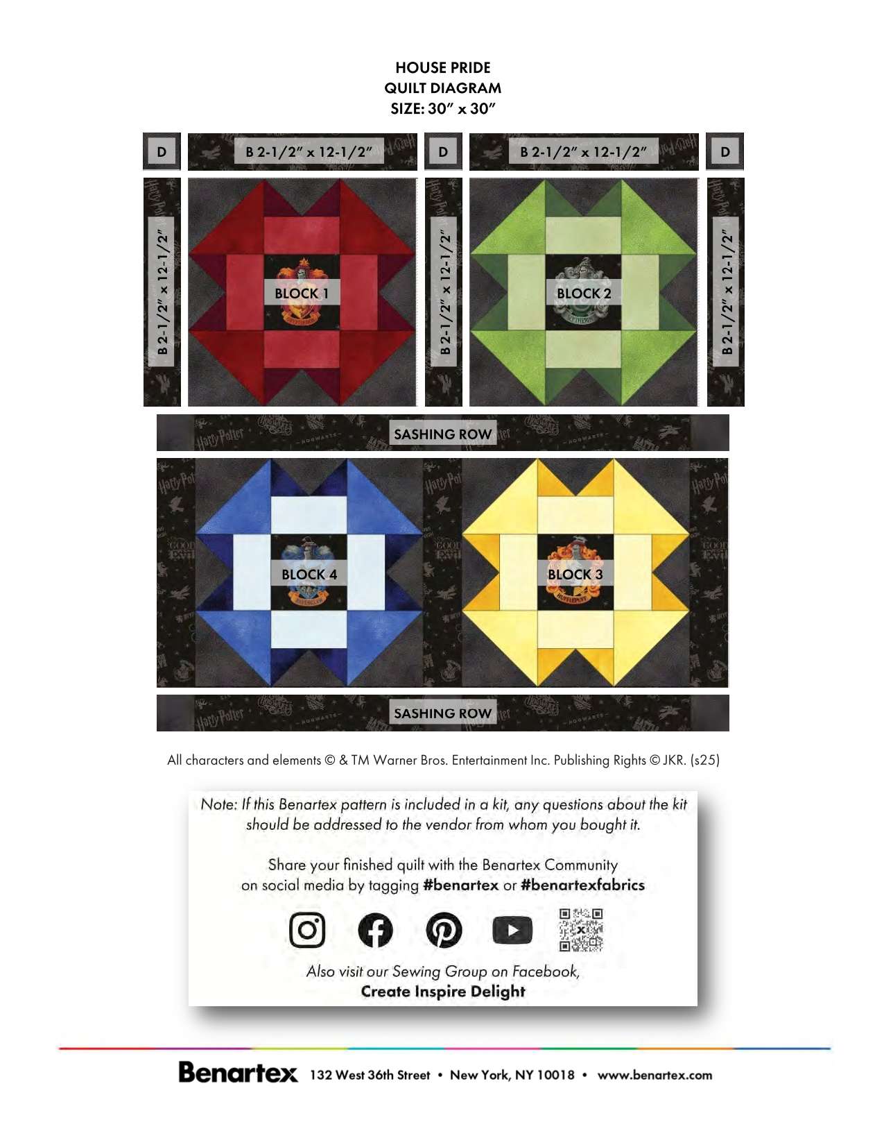 Hogwarts Houses Quilt Kit (Harry Potter)