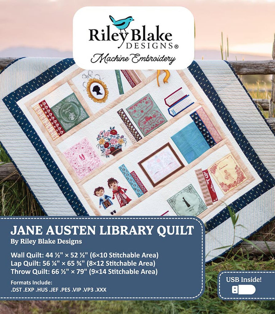Jane Austen Library Quilt (Machine Embroidery)