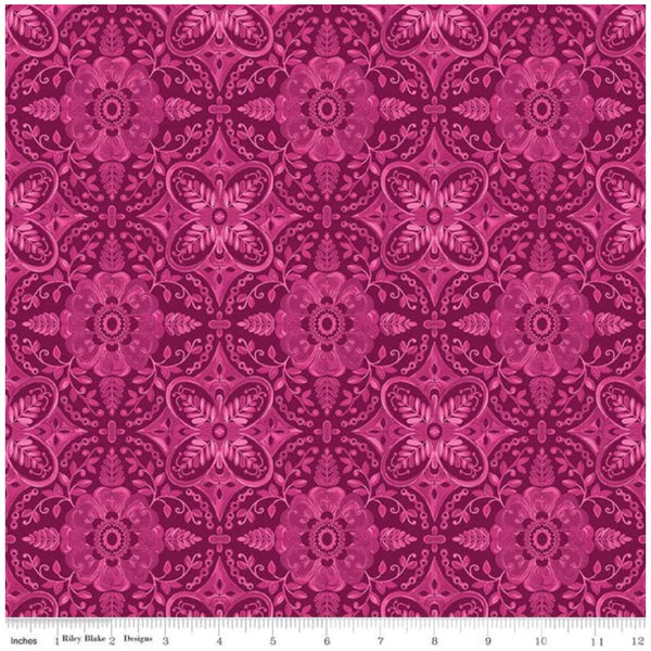 Poppies & Plumes - Wine Damask
