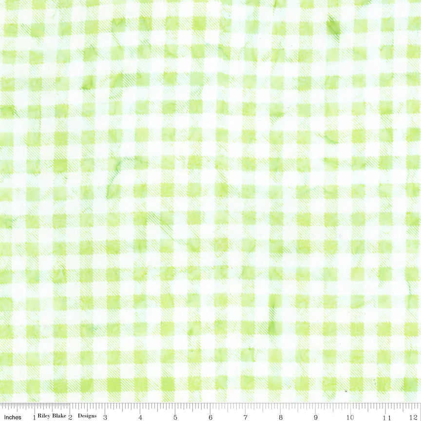 Expressions Batiks - Daisy Dots - Gingham Chartreuse
