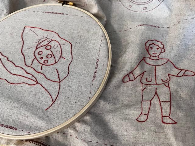 French General Red work Hand Embroidery Kit