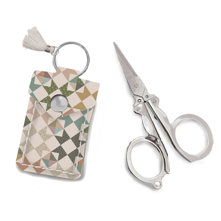 Threads of Grace Folding Scissors Keychain w/ Leather Pouch